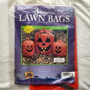 Vintage NIP Fun World Halloween Pumpkin Leaf Bags Yard Decor Two Sizes